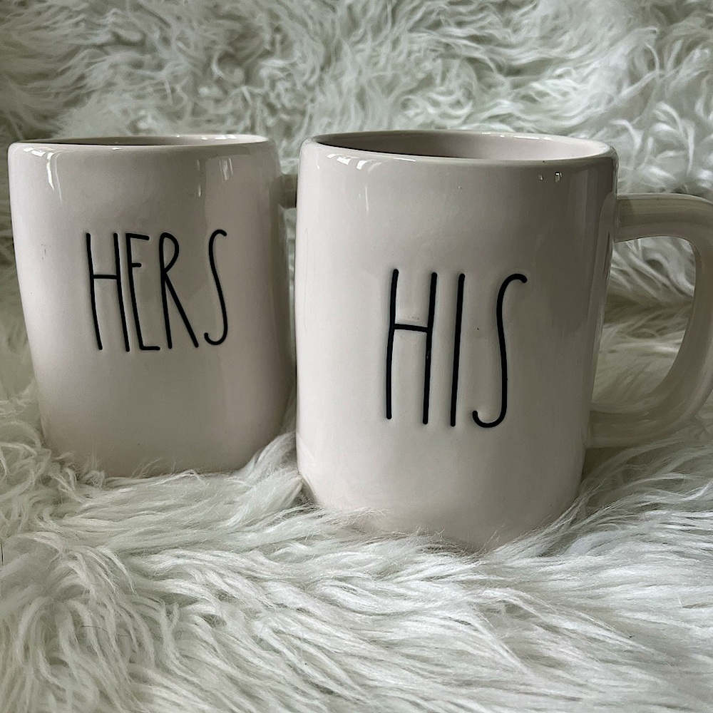 Rae Dunn Iconic Black Print Hand Crafted Shape His Hers Set Large 16 oz Mugs